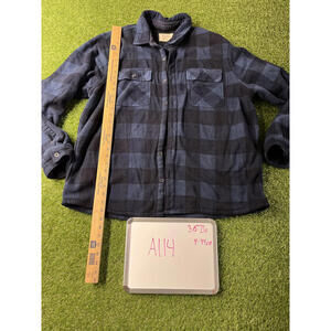 Boston Traders Gingham Plaid Sherpa Lined Button Up Fleece Jacket XXL Mens Blue